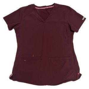 Med Couture Energy Women's Racerback V-Neck Shirttail Scrub Top, Wine